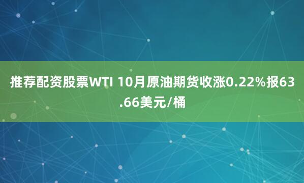 推荐配资股票WTI 10月原油期货收涨0.22%报63.66美元/桶